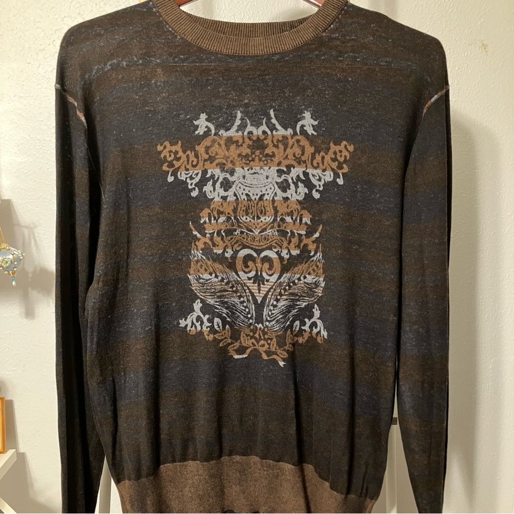 Neiman Marcus Brown 70% Silk, 15% Cashmere and Cotton Mens Sweater Size L